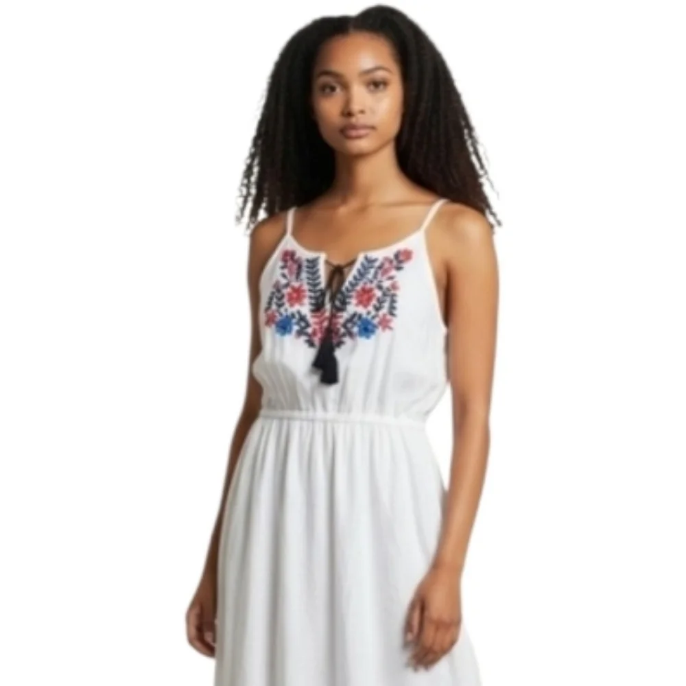 J.Crew Embroidered Linen Blend White Maxi Dress Womens XL